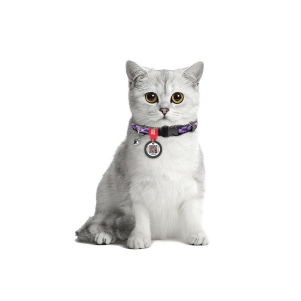 Ошейник для котов нейлоновый WAUDOG Nylon c QR паспортом, рисунок "Фиолетовый камо", пластиковый фастекс, Ш 10 мм, Дл 20-30 см 5275 фото