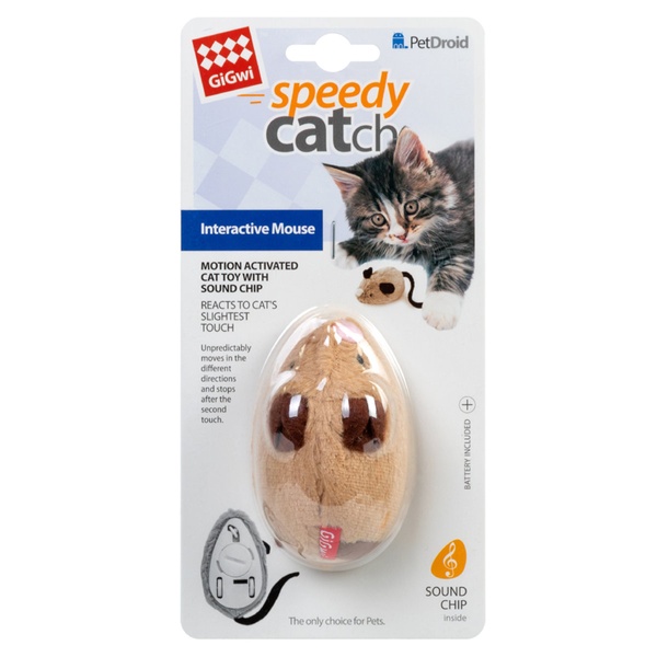 Игрушка для котов Интерактивная мышка GiGwi speedy Catch искусственный мех, 9 см 75240 фото