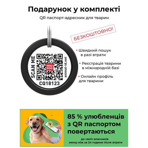Нашийник для собак з QR паспортом Вау, металевий фастекс Waudog, S 5109 фото