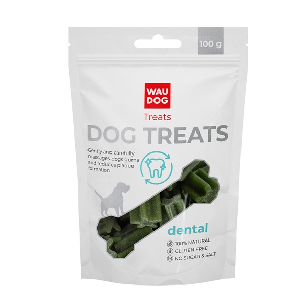 Ласощі для собак WAUDOG Treats "Стоматологічна паличка зі смаком шпинату та ванілі", 100 г 4454 фото