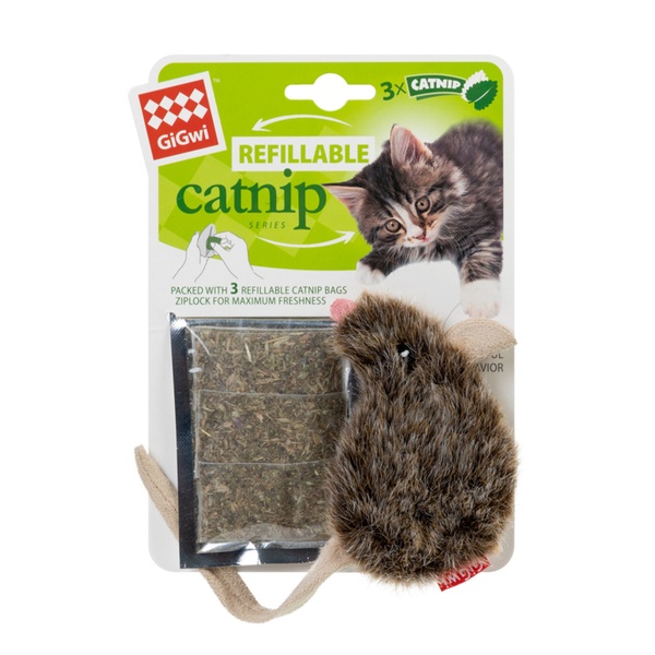 Игрушка для котов Мышка с кошачьей мятой GiGwi Catnip, искусственный мех, кошачья мята, 10 см 75300 фото