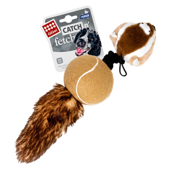 Игрушка для собак Барсук с 2-мя пищалками GiGwi Catch&fetch, искусственный мех, теннисная резина, веревка, 32 см 75075 фото