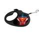 Повідець-рулетка для собак зі світловідбиваючою стрічкою Супермен лого Waudog, XS, чорний 8123-1012-01 фото 1