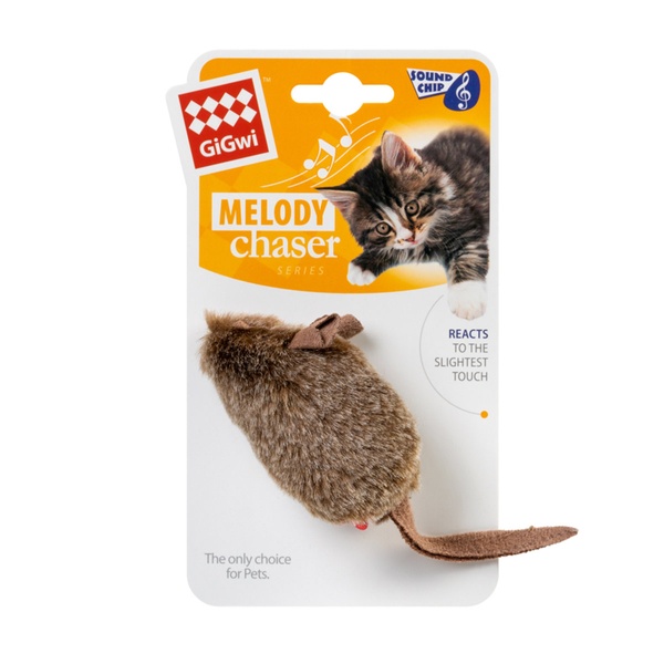 Игрушка для котов Мышка с электронным чипом GiGwi Melody chaser, искусственный мех, 15 см 75038 фото