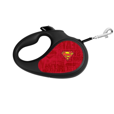 Повідець-рулетка для собак зі світловідбиваючою стрічкою Супермен лого червоний Waudog, XS, чорний 8123-1007-01 фото