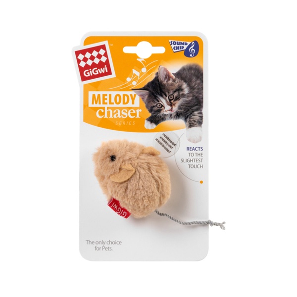 Игрушка для котов Мышка со звуковым чипом GiGwi Melody chaser, искусственный мех, 13 см 75217 фото