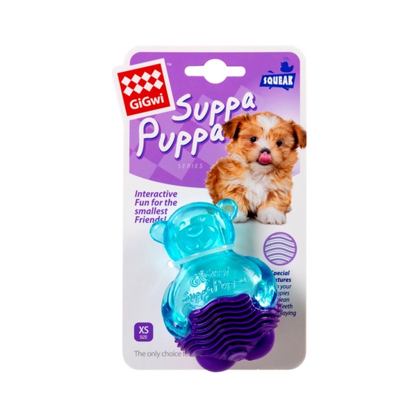 Игрушка для собак Мишка с пищалкой, синий GiGwi Suppa Puppa, резина, 9 см 75035 фото