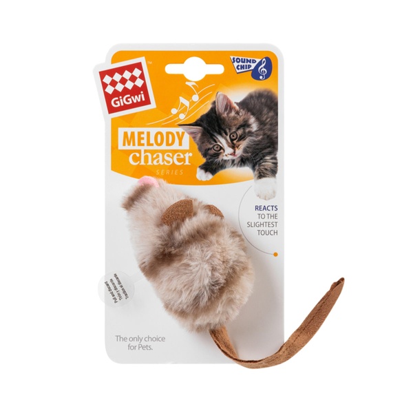 Игрушка для котов Мышка с электронным чипом, пластик GiGwi Melody chaser, искусственный мех, 9 см 75050 фото