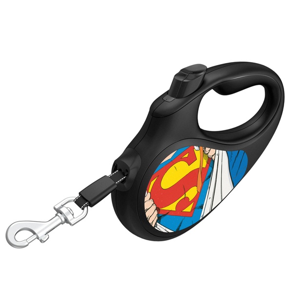 Повідець-рулетка для собак зі світловідбиваючою стрічкою Супермен-герой Waudog, XS, чорний 8123-1008-01 фото