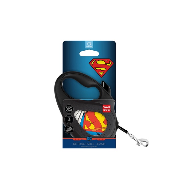 Повідець-рулетка для собак зі світловідбиваючою стрічкою Супермен-герой Waudog, XS, чорний 8123-1008-01 фото