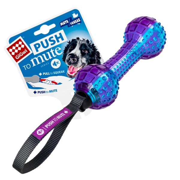 Игрушка для собак Гантеля с отключаемой пищалкой GiGwi Push to mute, TPR Резина, нейлон, 18 см 75332 фото