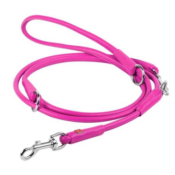 Повідець-перестібка для собак шкіряний круглий Waudog, S, рожевий 33987 фото
