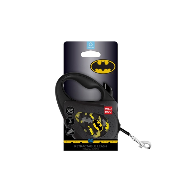Повідець-рулетка для собак зі світловідбиваючою стрічкою Бетмен лого Waudog, XS, чорний 8123-1006-01 фото