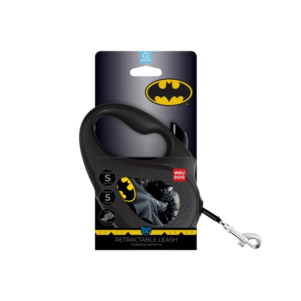Повідець-рулетка для собак зі світловідбиваючою стрічкою Бетмен чорний Waudog, S, чорний 8124-1001-01 фото