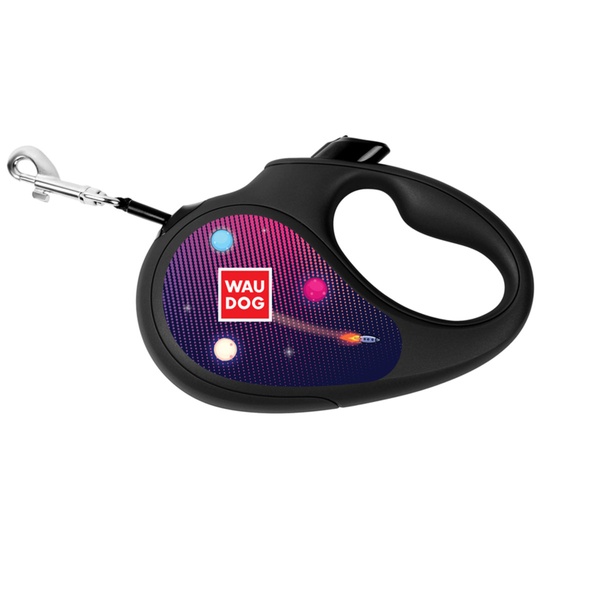 Повідець-рулетка для собак зі світловідбиваючою стрічкою Планети Waudog, XS, чорний 8123-0124-01 фото