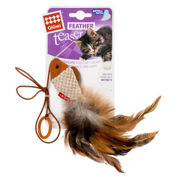 Игрушка для котов Дразнилка-рыбка на палец GiGwi Teaser, перо, текстиль, 7 см 75026 фото