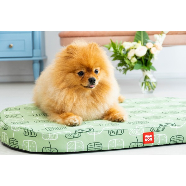 Лежанка для собак WAUDOG Relax, рисунок "Зеленые листья", со сменным чехлом, S, Ш 55см, Дл 40см 097-0108 фото
