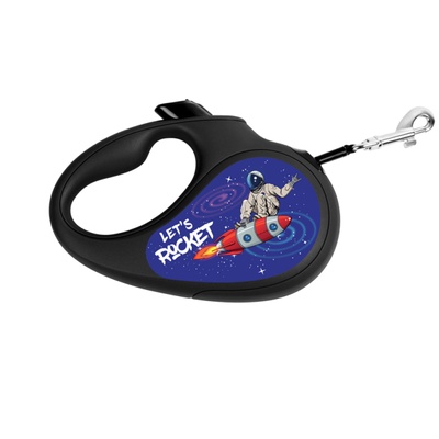 Поводок-рулетка для собак WAUDOG R-leash, рисунок "Космос. Ракета", светоотражающая лента, XS, до 12 кг, 3 м черный 8123-0125-01 фото