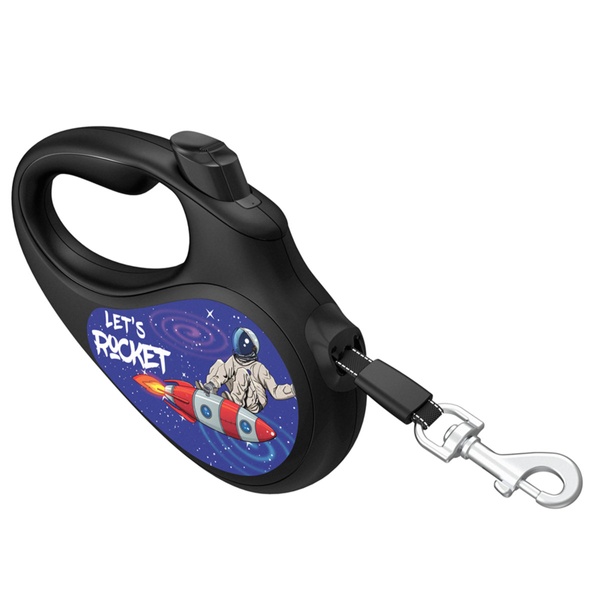 Повідець-рулетка для собак зі світловідбиваючою стрічкою Галактика Waudog, XS, чорний 8123-0125-01 фото