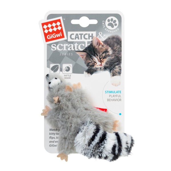 Игрушка для котов Енот с кошачей мятой GiGwi Catch&scratch искусственный мех, кошачья мята, 8 см 75019 фото