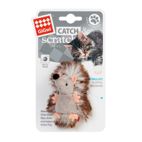 Игрушка для котов Ежик с погремушкой GiGwi Catch&scratch плюш, искусственный мех, 7 см 75029 фото